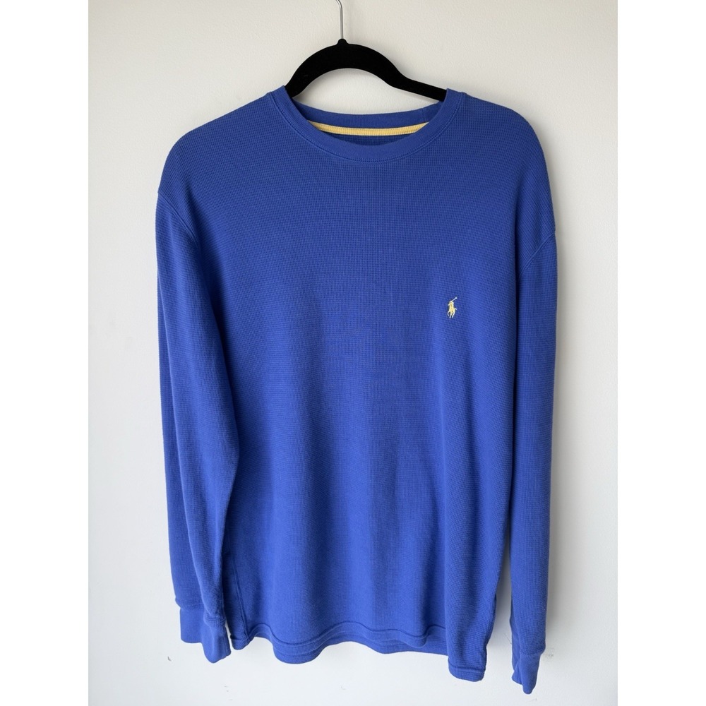 Polo Ralph Lauren Men's Large Blue Waffle Knit Thermal Shirt Pony Logo 100% Cott